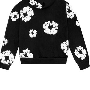 Chic Black Hoodie with White Floral Design